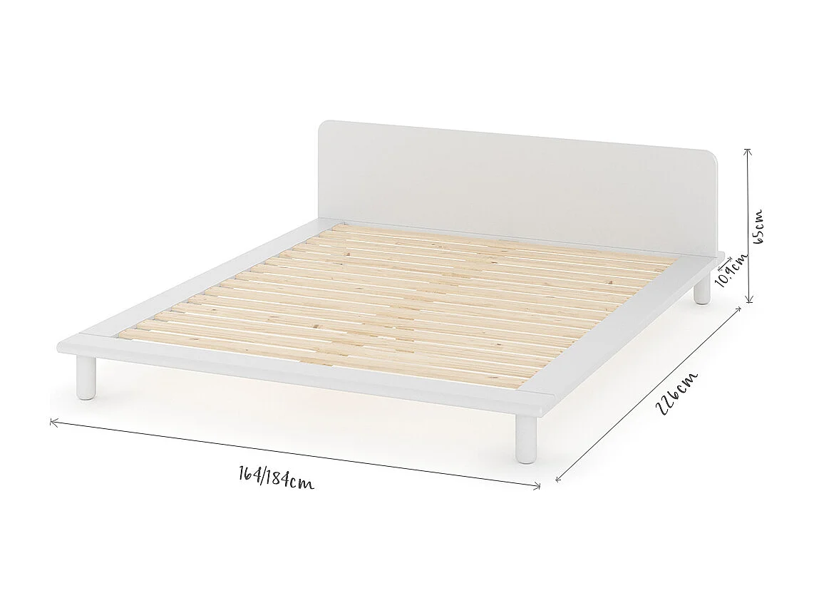 Lit 2 places avec tête de lit 140x200 cm bois massif blanc PAOLO