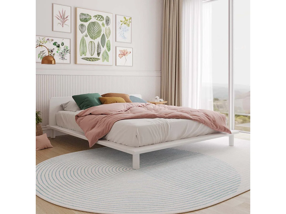 Lit 2 places avec tête de lit 160x200 cm bois massif blanc PAOLO