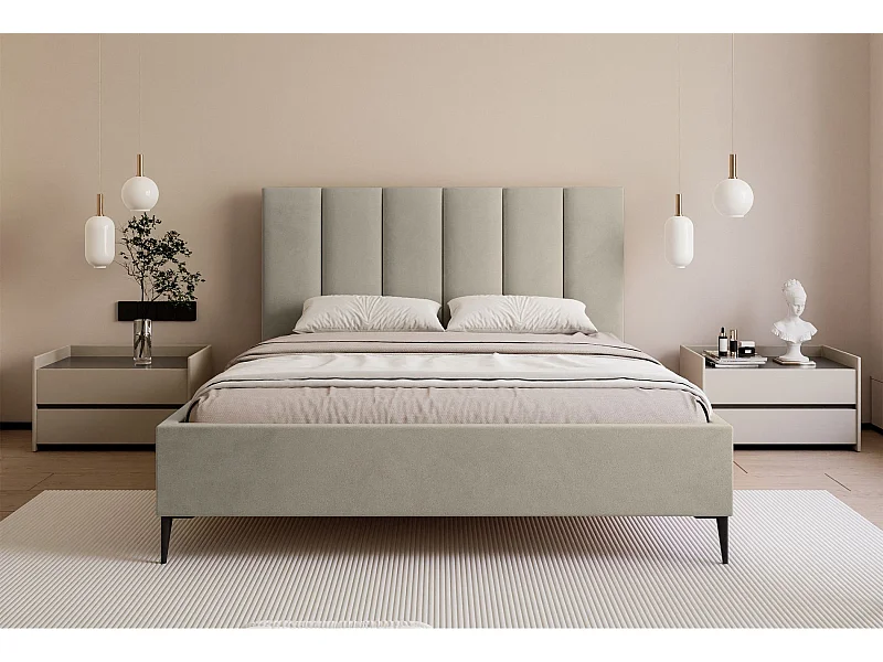 Opbergbed met poten - 180x200 cm - in lichtbeige fluwelen stof - MASEGO