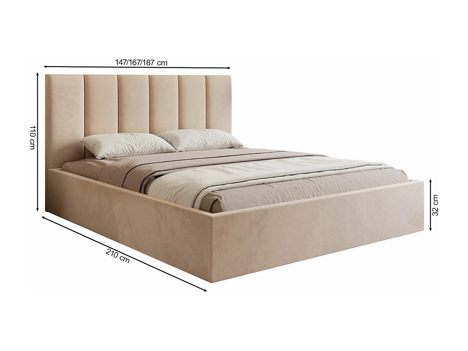 Polsterbett 180x200 - mit Veloursbezug - dunkelgrau - MASEGO