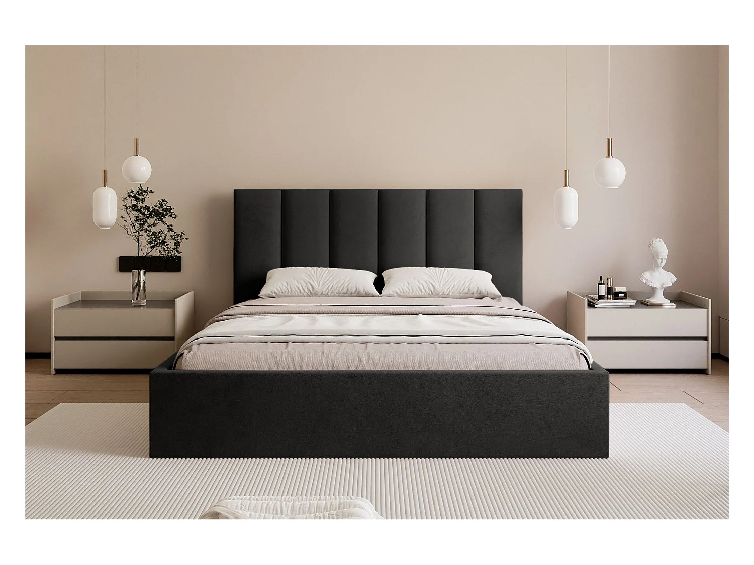 Lit coffre - 180x200 cm - en tissu velours gris foncé - MASEGO