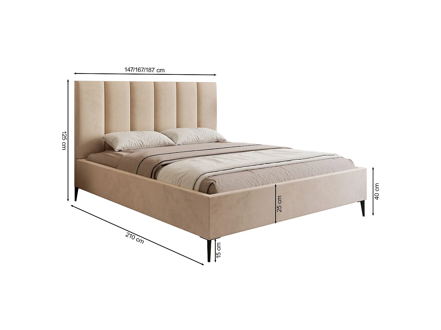 Lit coffre - 140x200 cm - en tissu velours gris - MASEGO
