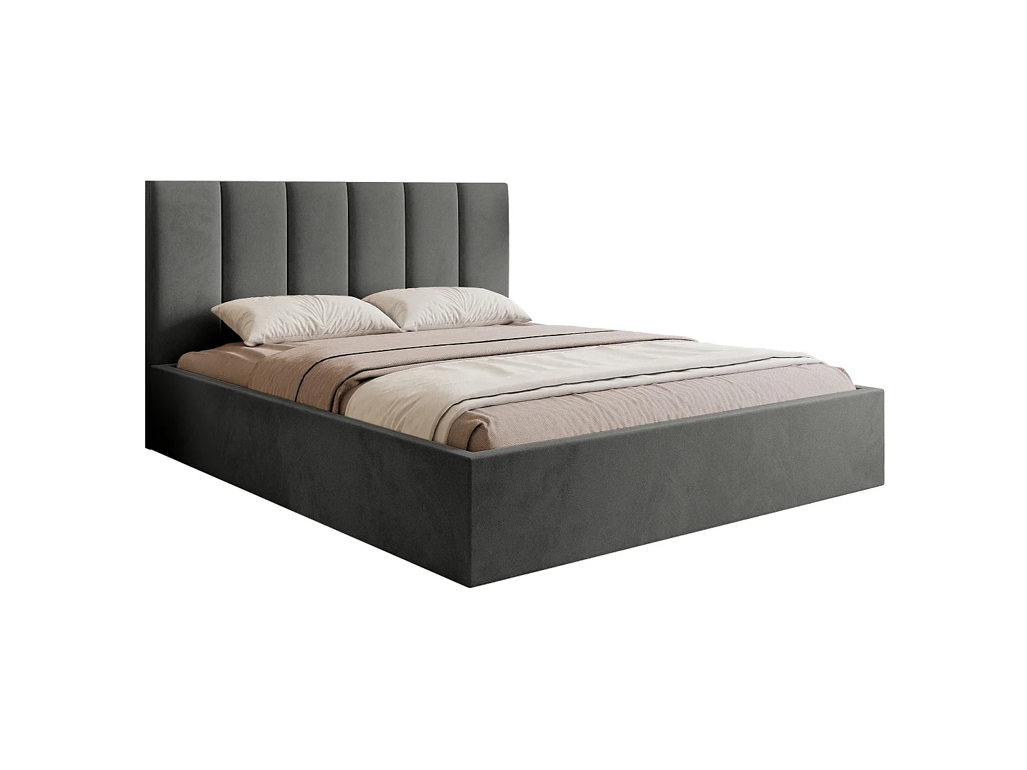 Lit coffre - 140x200 cm - en tissu velours gris - MASEGO