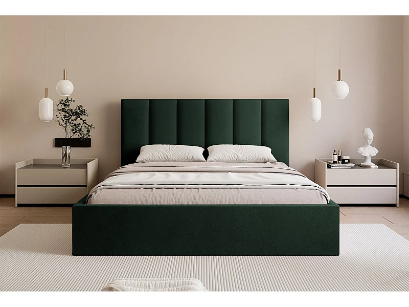 Opbergbed - 160x200 cm - in donkergroene fluwelen stof - MASEGO