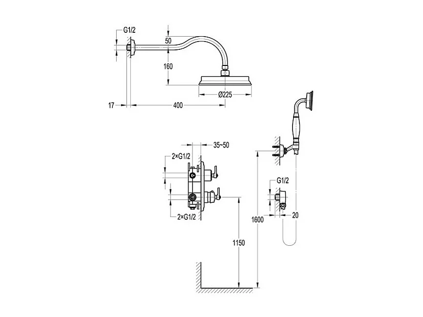 Robinet douche encastrable rétro Paini Lady's chrome