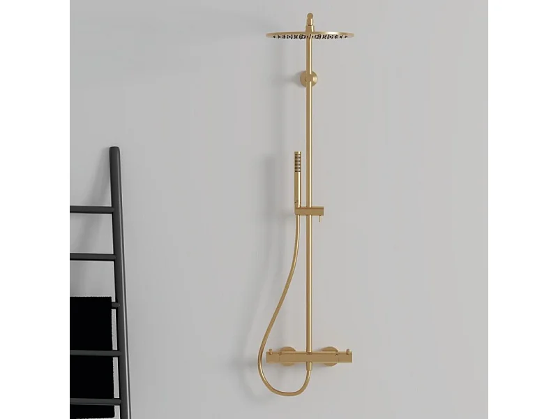 Colonne de douche thermostatique IDEAL STANDARD Ceratherm T125 or brossé + microfibre