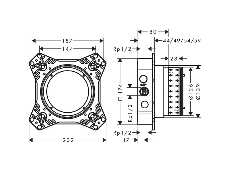Cuerpo de montaje empotrado universal HANSGROHE iBox 2