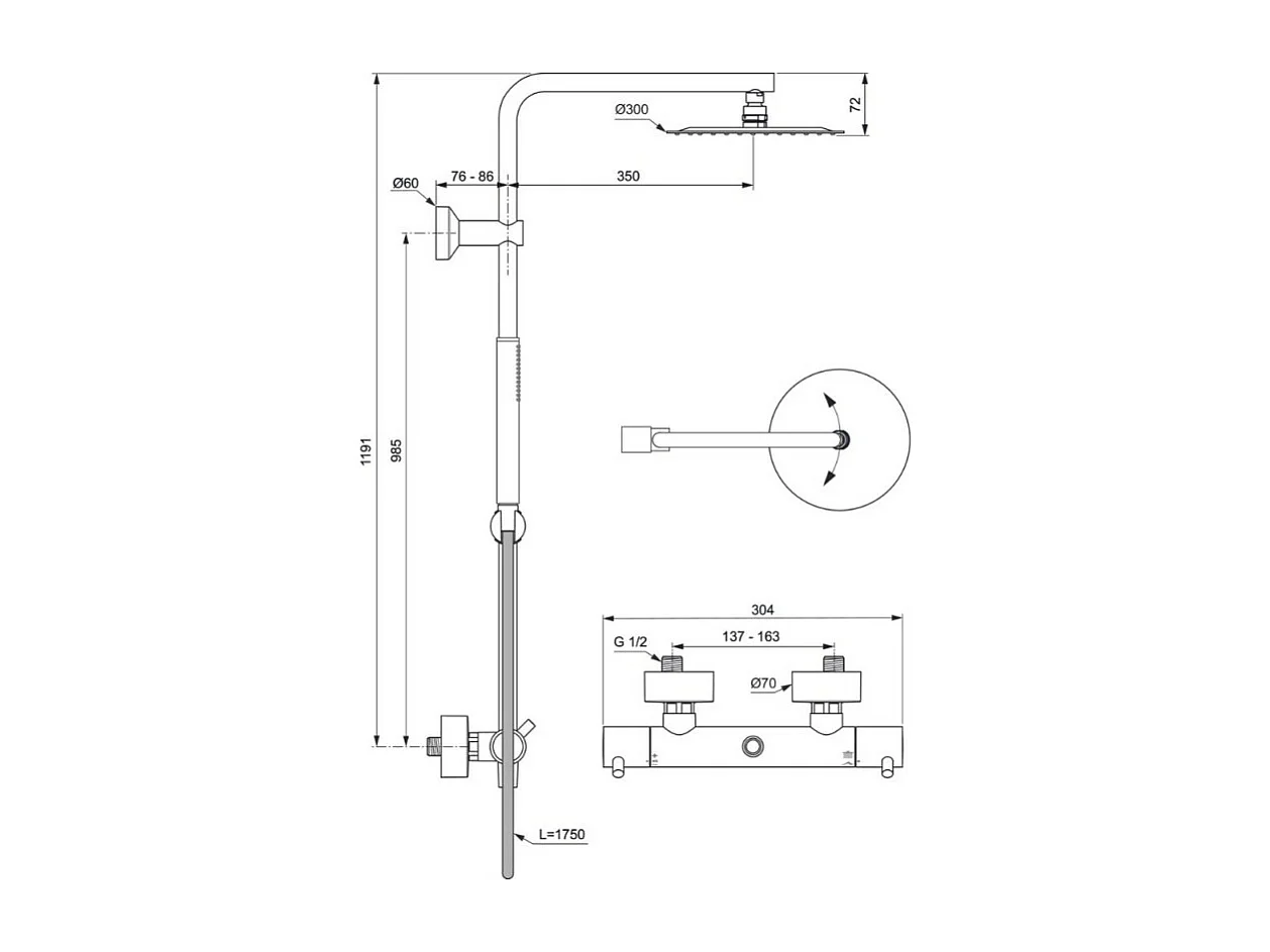 Colonne douche thermostatique IDEAL STANDARD Ceratherm T125 chromé + Nettoyant BRIOCHIN Ecocert