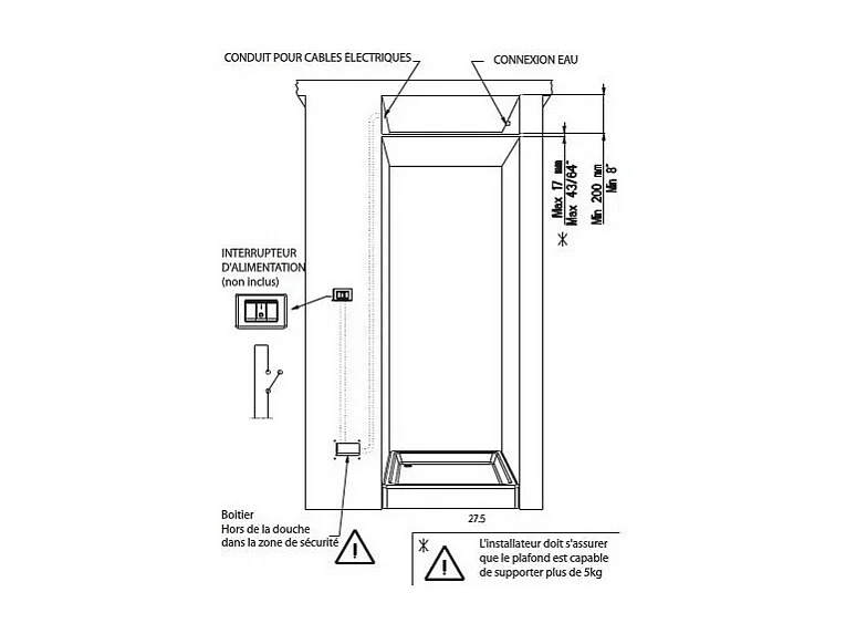 Païni : Ensemble thermostatique à encastrer Rain Light Techno Cromo