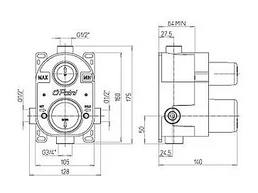 Païni : Ensemble thermostatique à encastrer Rain Light Techno Cromo