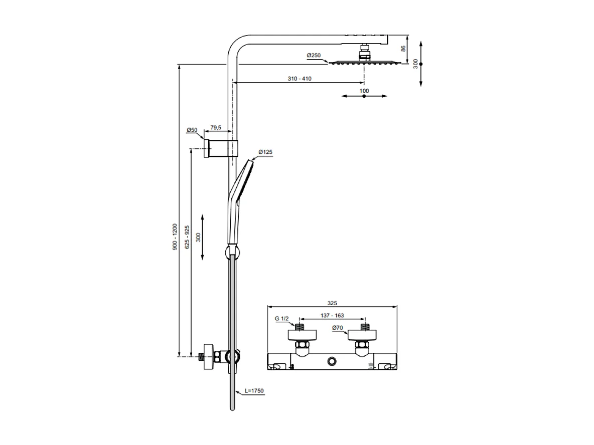 Colonne de douche thermostatique IDEAL STANDARD Ceratherm T50