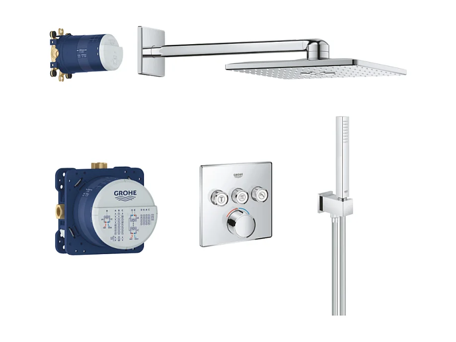 Colonne de douche encastrée thermostatique GROHE Grotherm SmartControl Douchette Euphoria Cube chromé