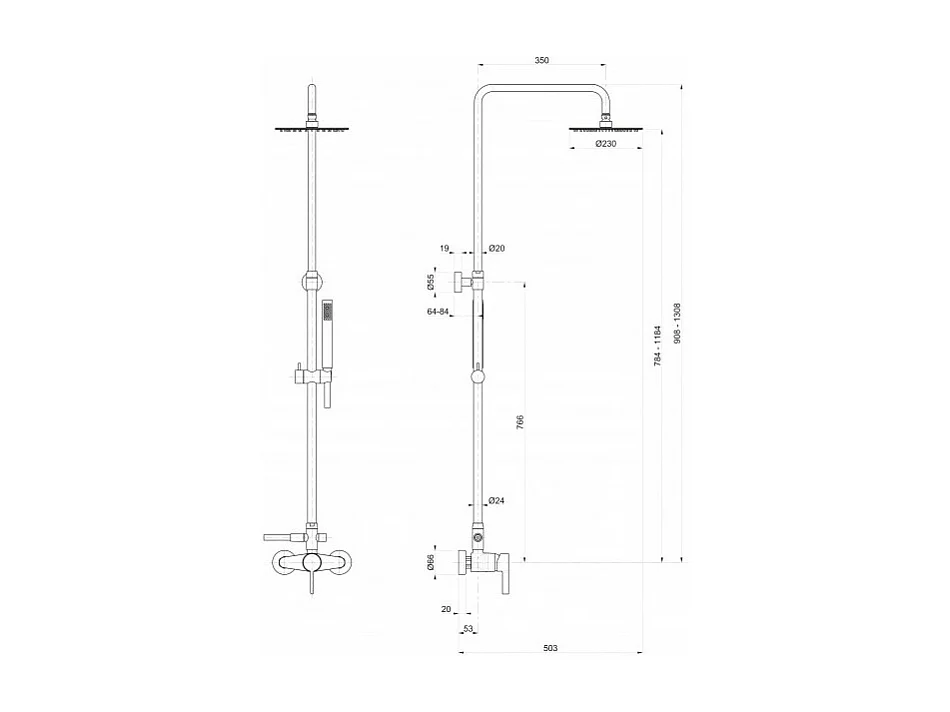 Paini - Colonne de douche Air Fresh 230 avec mitigeur mécanique Hoby