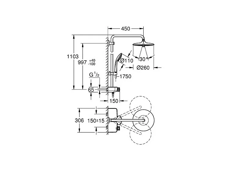 GROHE Euphoria Smartcontrol System 260 Columna de ducha termostática mono