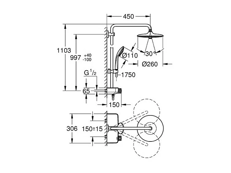 GROHE Euphoria Smartcontrol System 260 Columna de ducha termostática mono