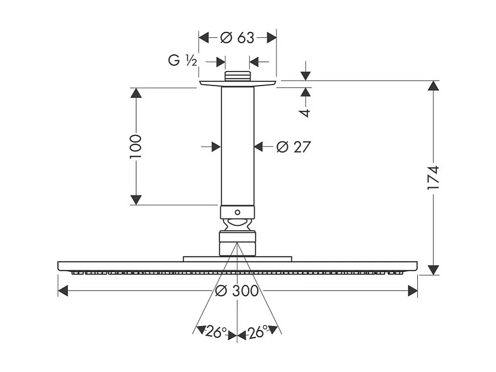 HANSGROHE Douche de tête Raindance S 300 1 jet avec raccord plafond chromé
