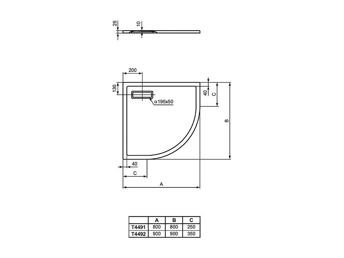 IDEAL STANDARD Receveur antidérapant 90 X 90 Ultra Flat New acrylique quart de rond blanc bonde incluse