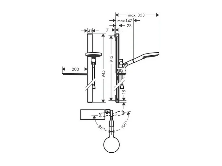 Set de douche 120 3jet avec barre Unica'E 90 cm et porte-savon blanc/chromé Hansgrohe Raindance Select S