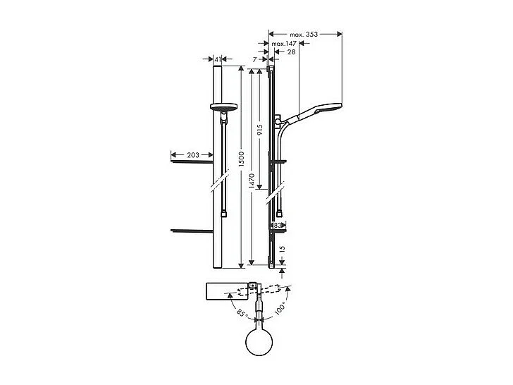 Set de douche 120 3jet avec barre Unica'E 150 cm et porte-savon chromé Hansgrohe Raindance Select S
