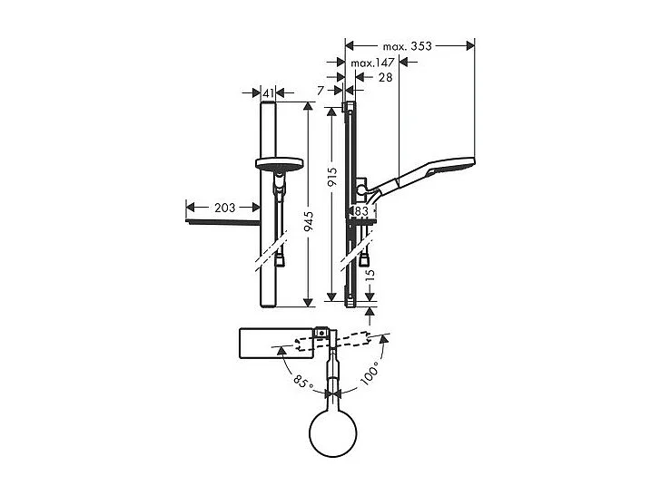 Ensemble de douche 120 3jet EcoSmart 9 l/min avec barre Unica'E 90 cm et porte-savon chromé Hansgrohe Raindance Select S
