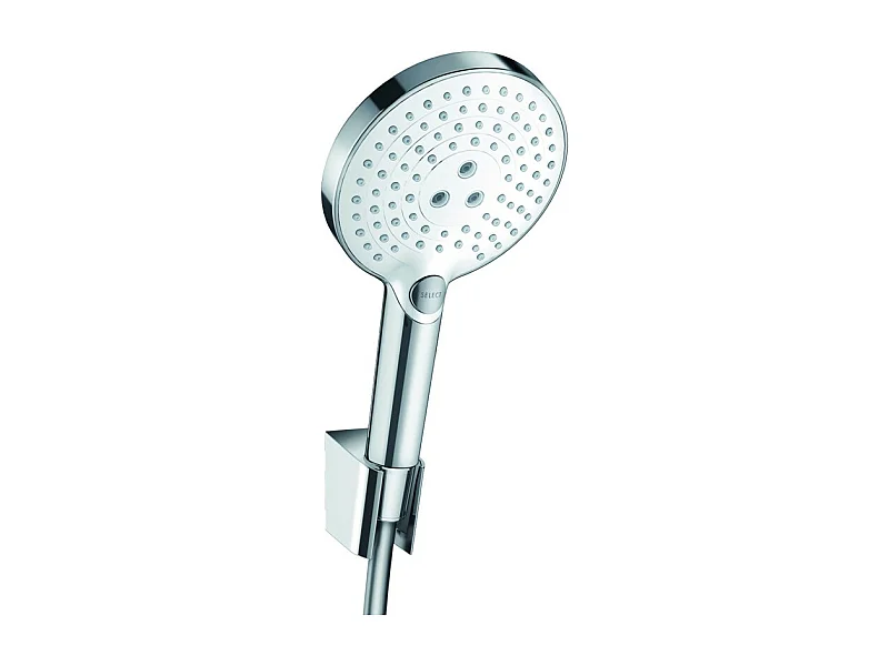 Ensemble support mural et douchette 120 3jet avec flexible de douche 160 cm blanc/chromé Hansgrohe Raindance Select S