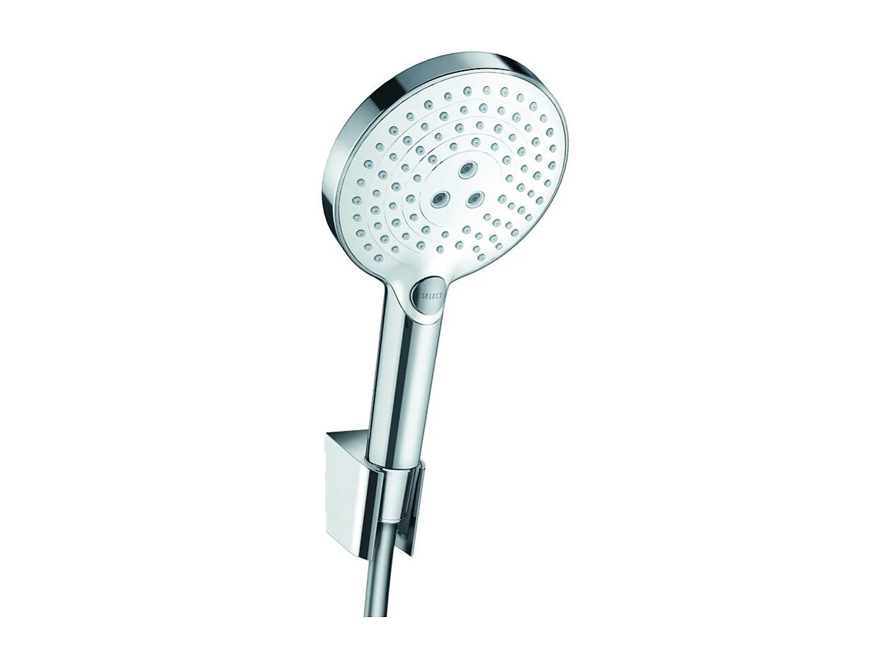 Ensemble support mural et douchette 120 3jet avec flexible de douche 160 cm blanc/chromé Hansgrohe Raindance Select S