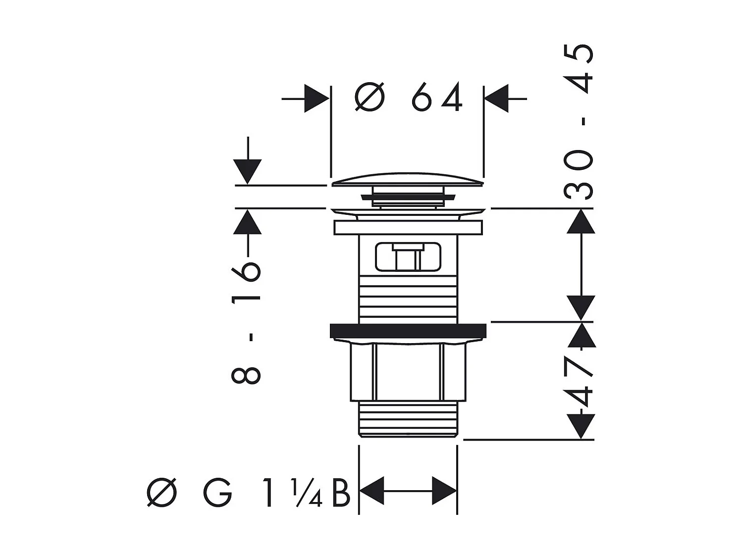 Bonde Push-open lavabo HANSGROHE chromé