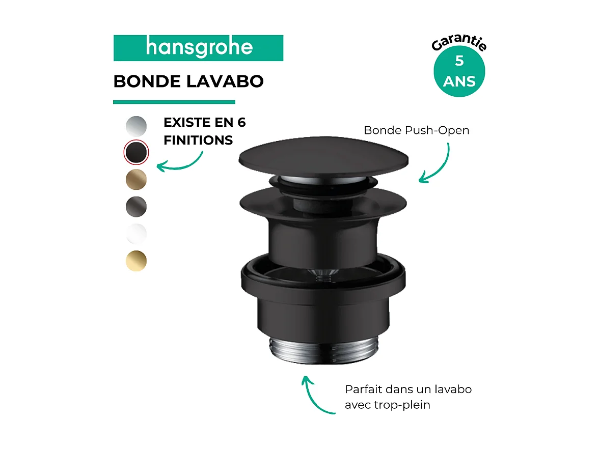 Bonde lavabo Push-open HANSGROHE noir mat