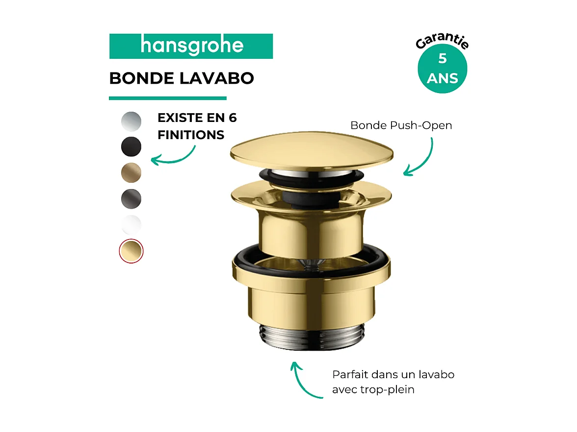 Bonde lavabo Push-open HANSGROHE aspect doré poli