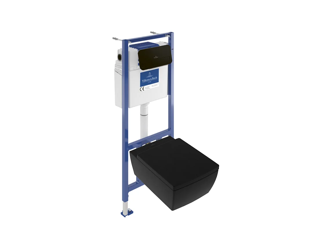 Pack WC suspendu sans bride VILLEROY ET BOCH Memento 2.0 + bâti support + plaque Pure Black