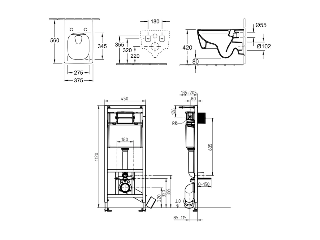 Pack WC suspendu sans bride VILLEROY ET BOCH Memento 2.0 + abattant + bâti-support sol et mur + plaque Pure Black