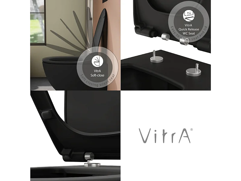 WC suspendu sans bride VITRA Sento noir mat + abattant