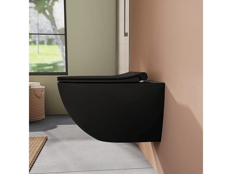 WC suspendu sans bride VITRA Sento noir mat + abattant