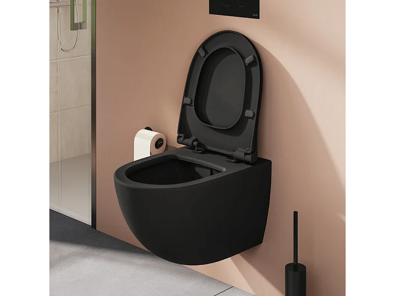 Cuvette suspendue sans bride VitrA Sento noir mat + abattant frein de chute déclipsable