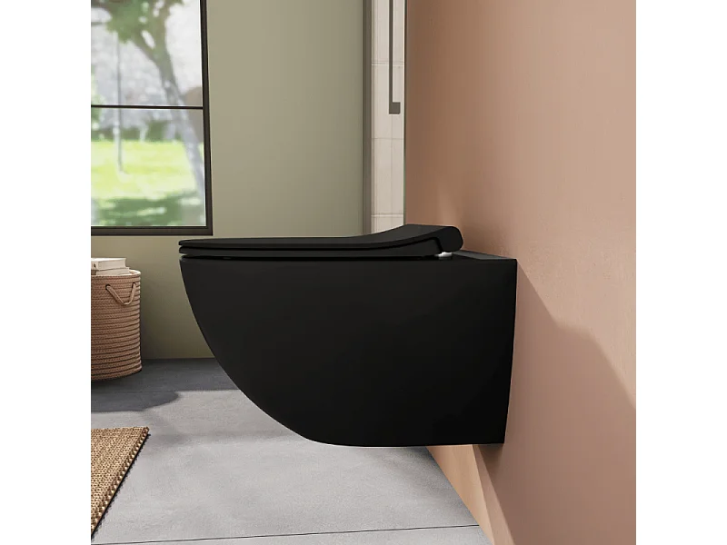 Cuvette suspendue sans bride VitrA Sento noir mat + abattant frein de chute déclipsable