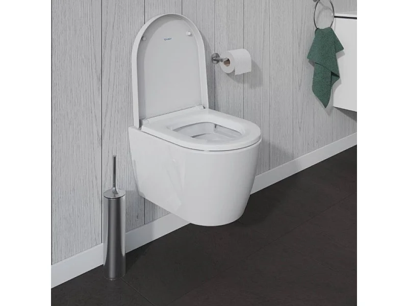 Pack WC suspendu compact sans bride DURAVIT Me by Starck abattant frein de chute + bati support SIAMP + Plaque blanche + tabouret