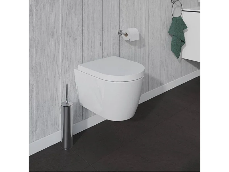 Pack WC suspendu compact sans bride DURAVIT Me by Starck abattant frein de chute + bati support SIAMP + Plaque blanche + tabouret
