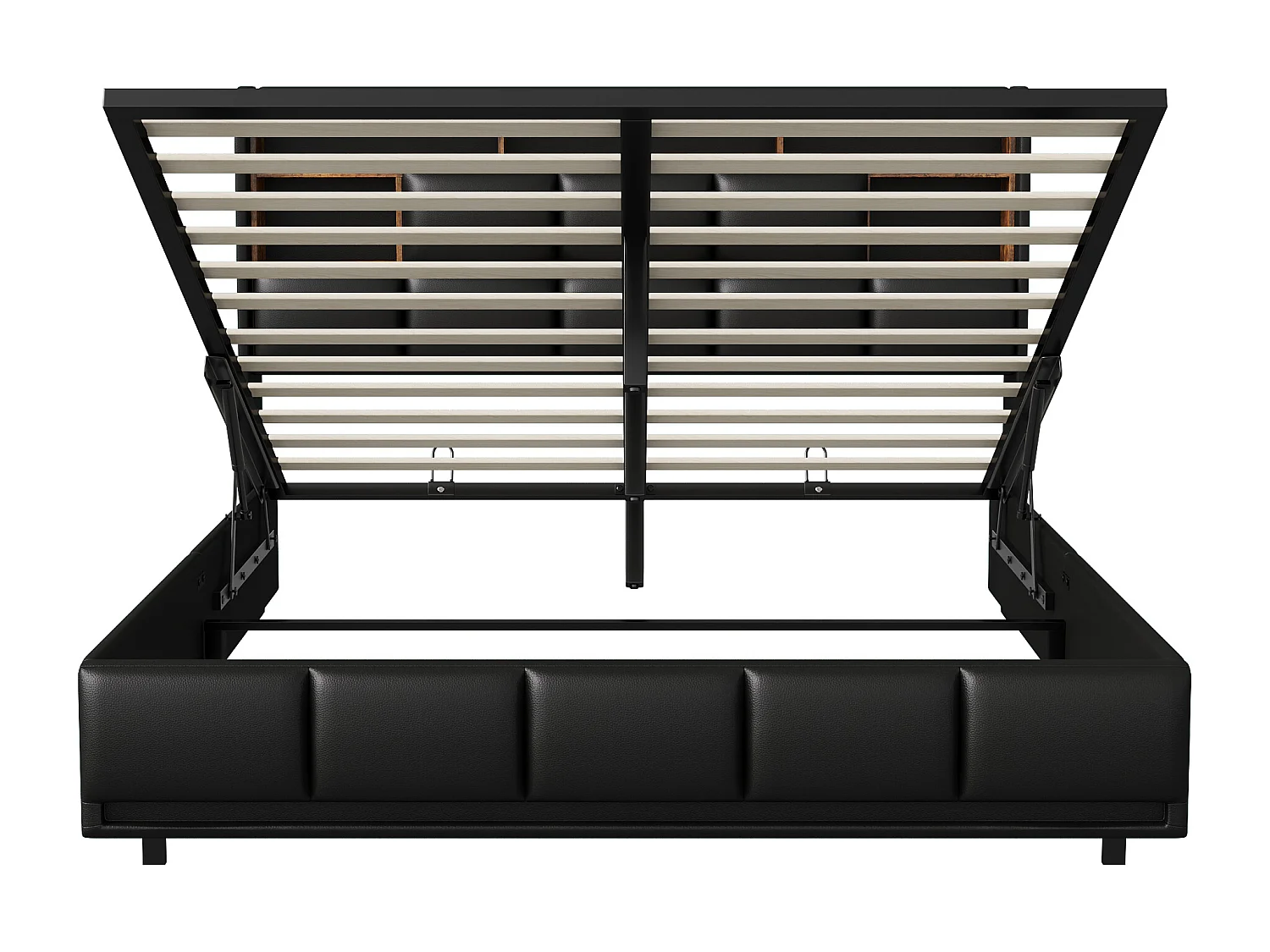 Cama doble 160x200, tira de luz LED + cargador de cabecera + almacenamiento debajo de la cama, negro, PU