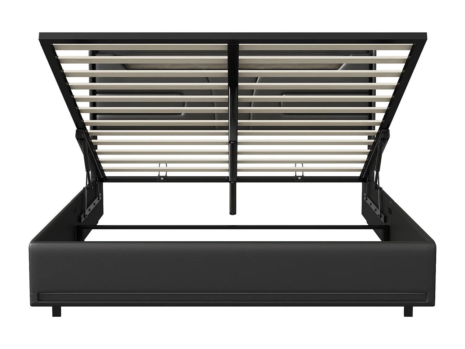 Cama de casal 140*200, haste de gás, armazenamento embaixo da cama, cinto de luz LED + carregador de cabeceira, PU, preto