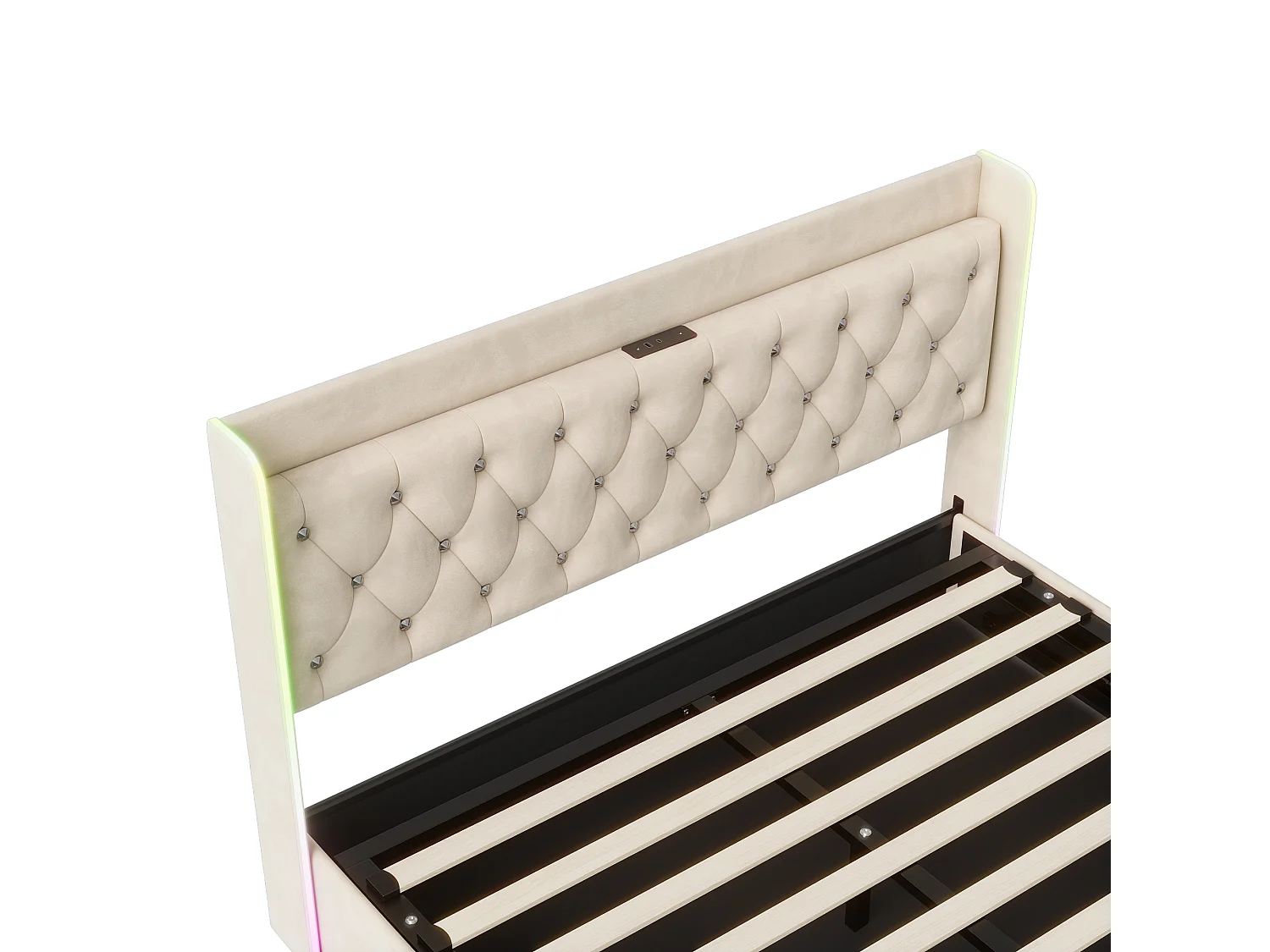 Letto matrimoniale 140*200, luce LED, asta idraulica, ricarica USB, contenitore sottoletto, beige, flanella