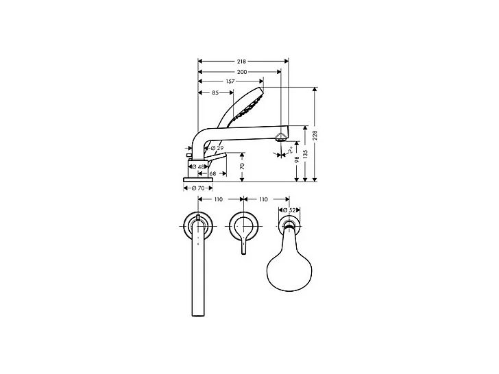 Robinet mitigeur bain douche 3 trous HANSGROHE Talis S chromé