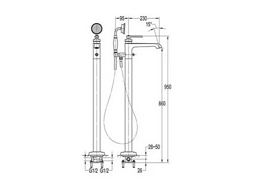 Mitigeur baignoire ilot rétro Paini Lady's auburn