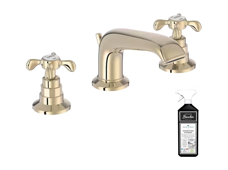 Mélangeur 3 trous croisillons JACOB DELAFON Cléo 1889 or beige + nettoyant
