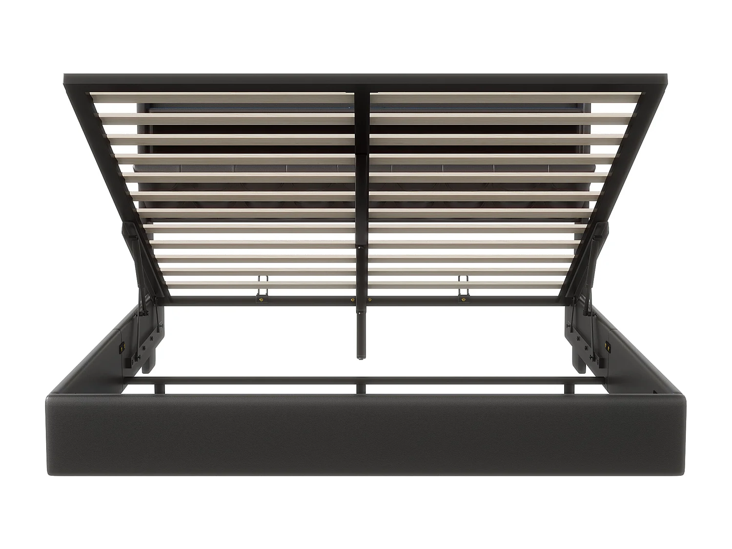 Cama con canapé de 160 x 200, efecto visual suspendido, tira de luz LED, enchufe junto a la cama + compartimento de almacenamiento, PU