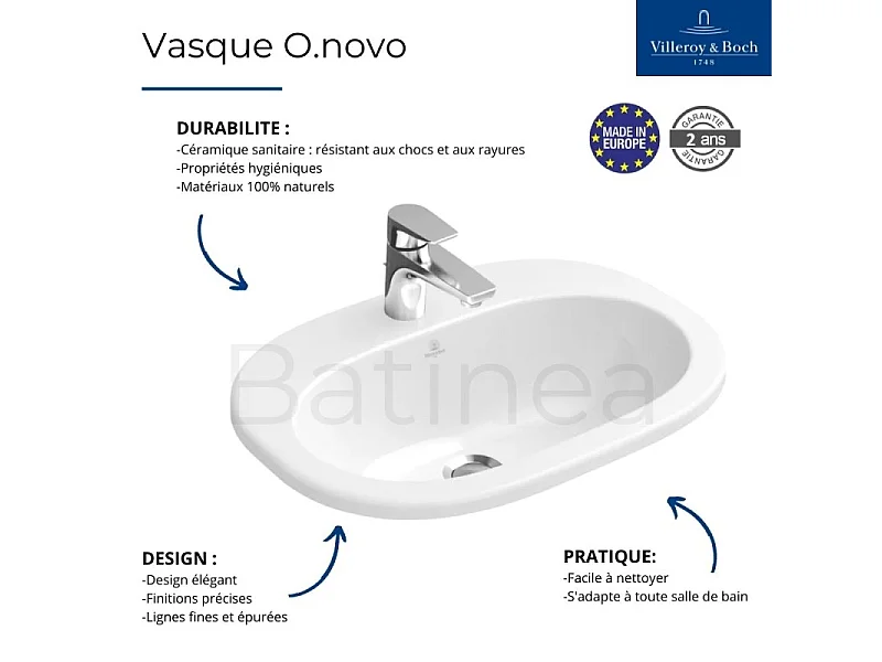 Vasque a encastrer VILLEROY ET BOCH O.Novo Blanc