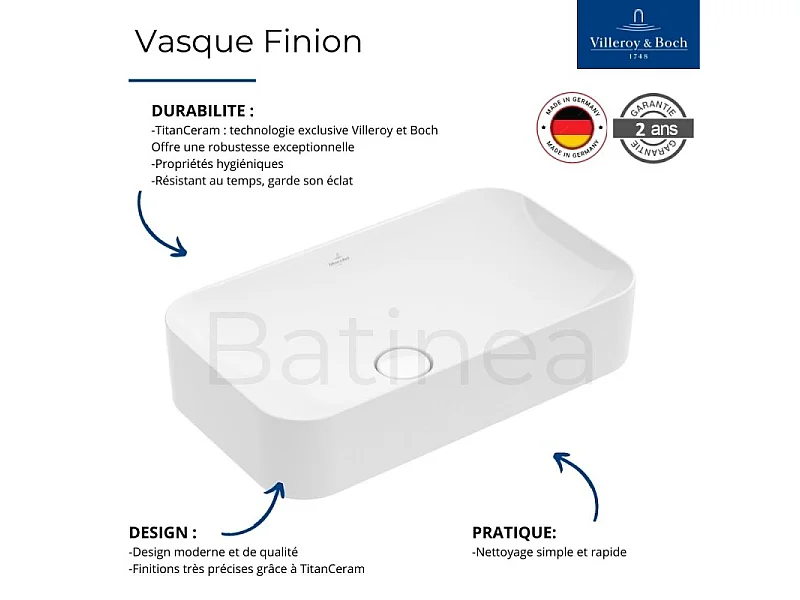 Vasque a poser VILLEROY ET BOCH Finion Blanc CeramicPlus