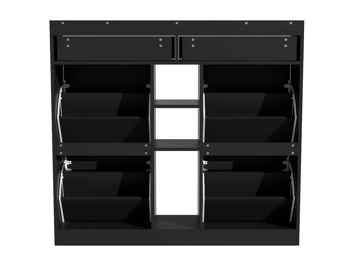 Meuble à chaussures 110 x 26 x 100 cm - avec 4 portes - 2 tiroirs - 3 compartiments ouverts - noir