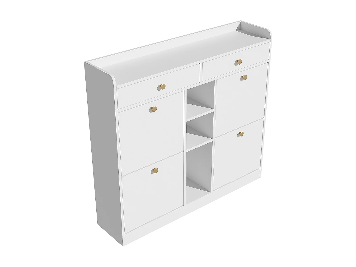 Meuble à chaussures 110 x 26 x 100 cm - avec 4 portes - 2 tiroirs - 3 compartiments ouverts - blanc