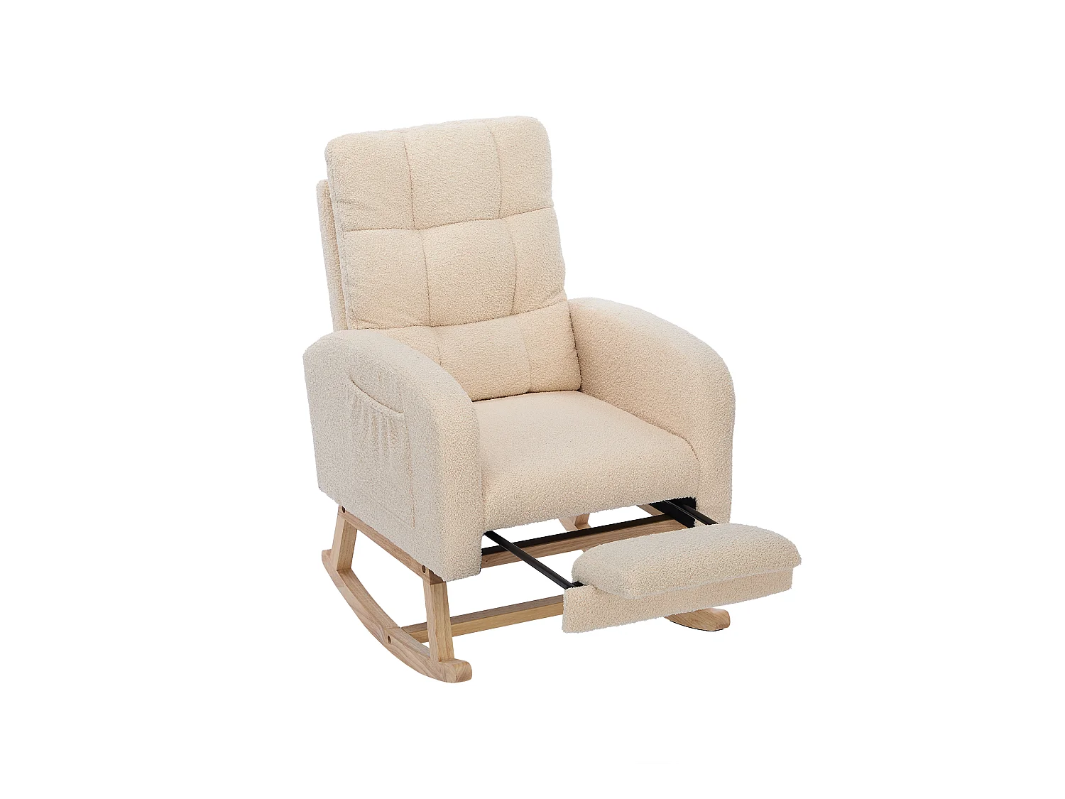 Fauteuil à bascule 132x50x99cm - Structure en bois massif - Velours - beige