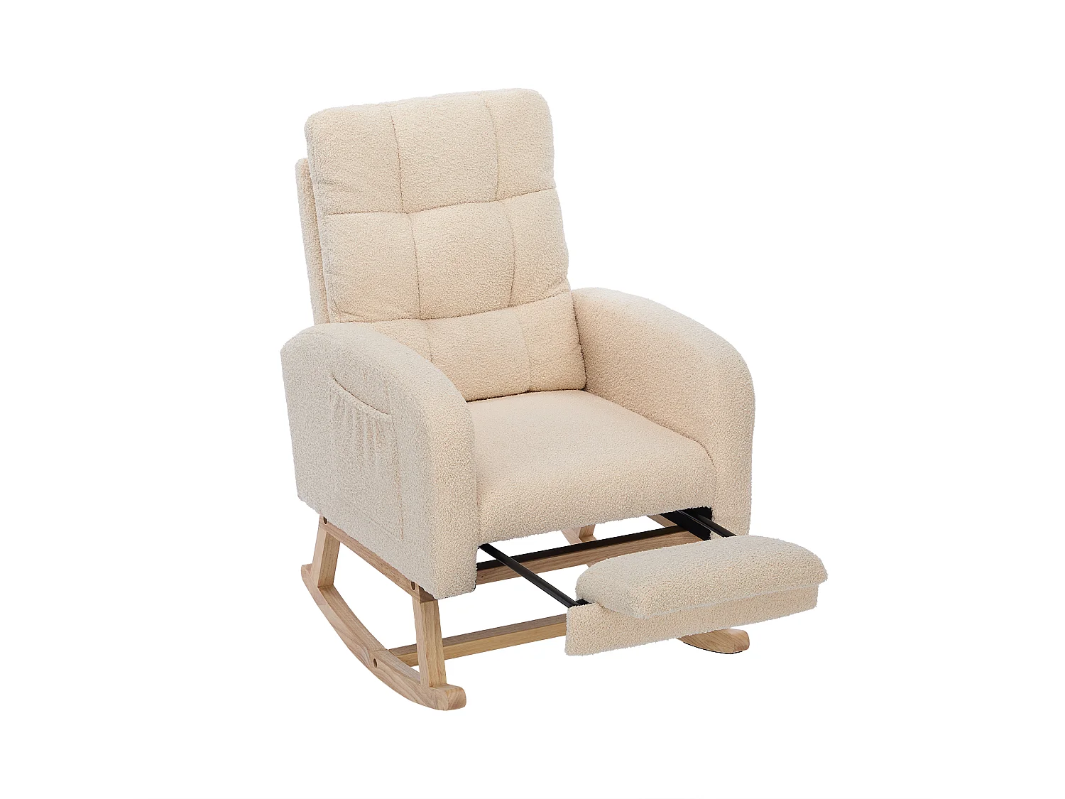 Fauteuil à bascule 132x50x99cm - Structure en bois massif - Velours - beige